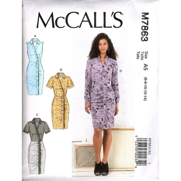 McCall's M7863 Misses 6 to 14 Easy Fitted Ruched Dresses UNCUT Sewing Pattern - Picture 1 of 2